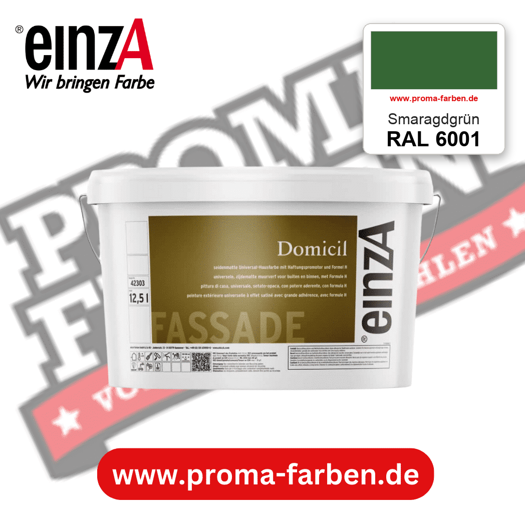 einzA Domicil Fassadenfarbe RAL 6001 Smaragdgrün – seidenmatte Fassadenfarbe, online kaufen bei Proma Farben