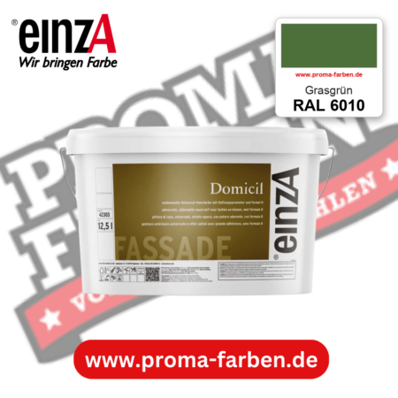 einzA Domicil Fassadenfarbe RAL 6010 Grasgrün – seidenmatte Fassadenfarbe, online kaufen bei Proma Farben