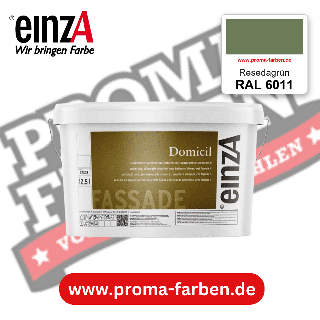 einzA Domicil Fassadenfarbe RAL 6011 Resedagrün – seidenmatte Fassadenfarbe, online kaufen bei Proma Farben
