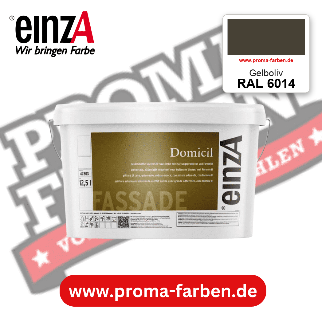 einzA Domicil Fassadenfarbe RAL 6014 Gelboliv – seidenmatte Fassadenfarbe, online kaufen bei Proma Farben