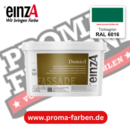 einzA Domicil Fassadenfarbe RAL 6016 Türkisgrün – seidenmatte Fassadenfarbe, online kaufen bei Proma Farben