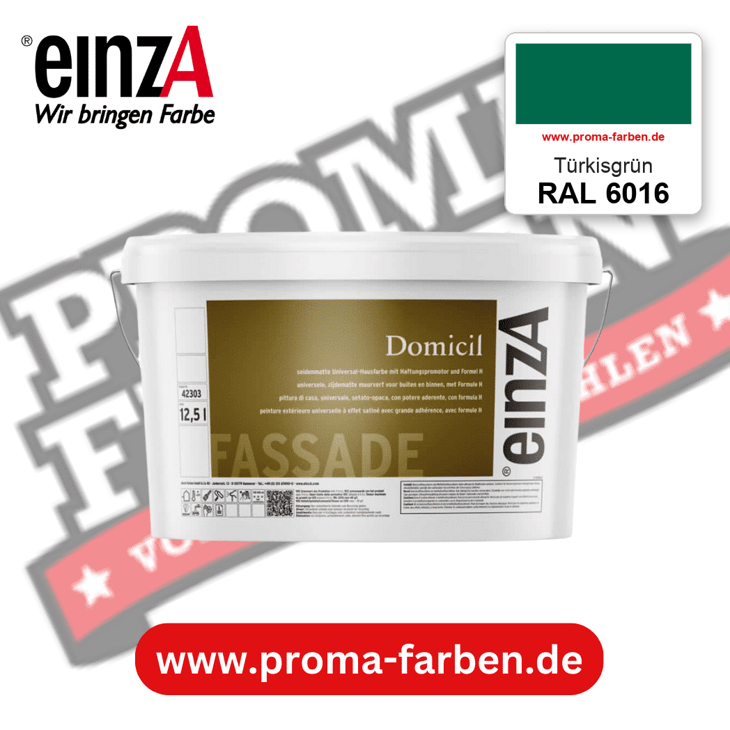 einzA Domicil Fassadenfarbe RAL 6016 Türkisgrün – seidenmatte Fassadenfarbe, online kaufen bei Proma Farben