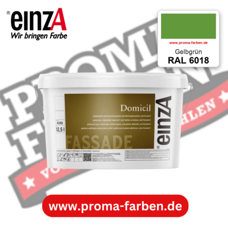 einzA Domicil Fassadenfarbe RAL 6018 Gelbgrün – seidenmatte Fassadenfarbe, online kaufen bei Proma Farben