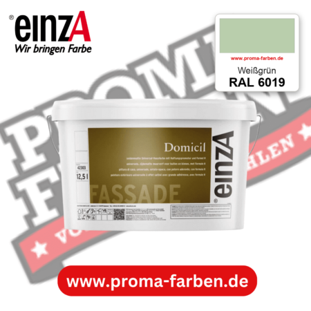 einzA Domicil Fassadenfarbe RAL 6019 Weißgrün – seidenmatte Fassadenfarbe, online kaufen bei Proma Farben