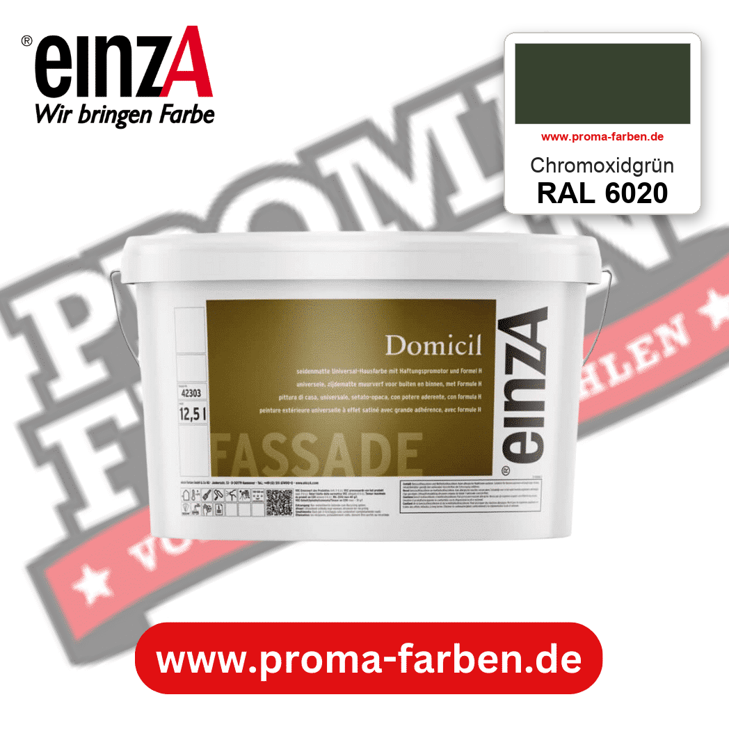 einzA Domicil Fassadenfarbe RAL 6020 Chromoxidgrün – seidenmatte Fassadenfarbe, online kaufen bei Proma Farben