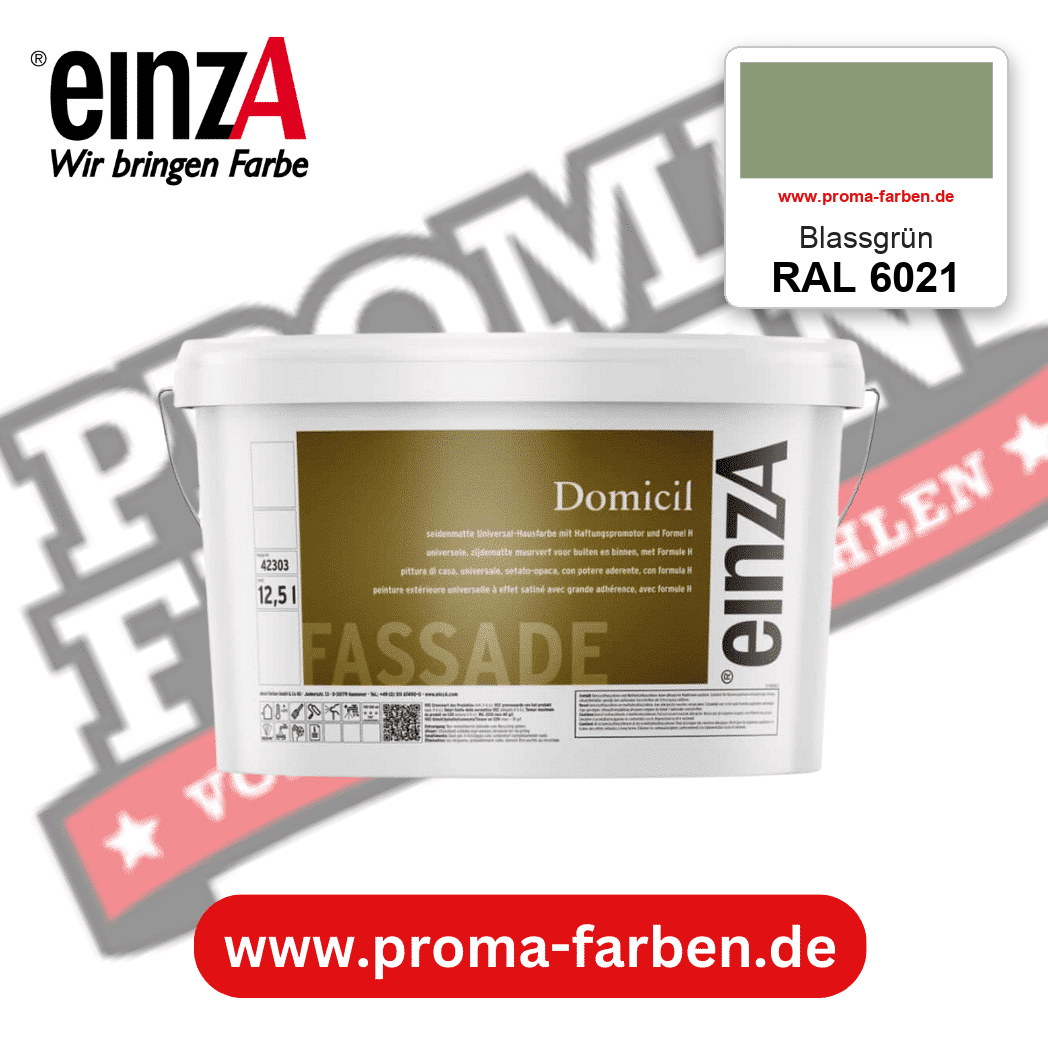 einzA Domicil Fassadenfarbe RAL 6021 Blassgrün – seidenmatte Fassadenfarbe, online kaufen bei Proma Farben