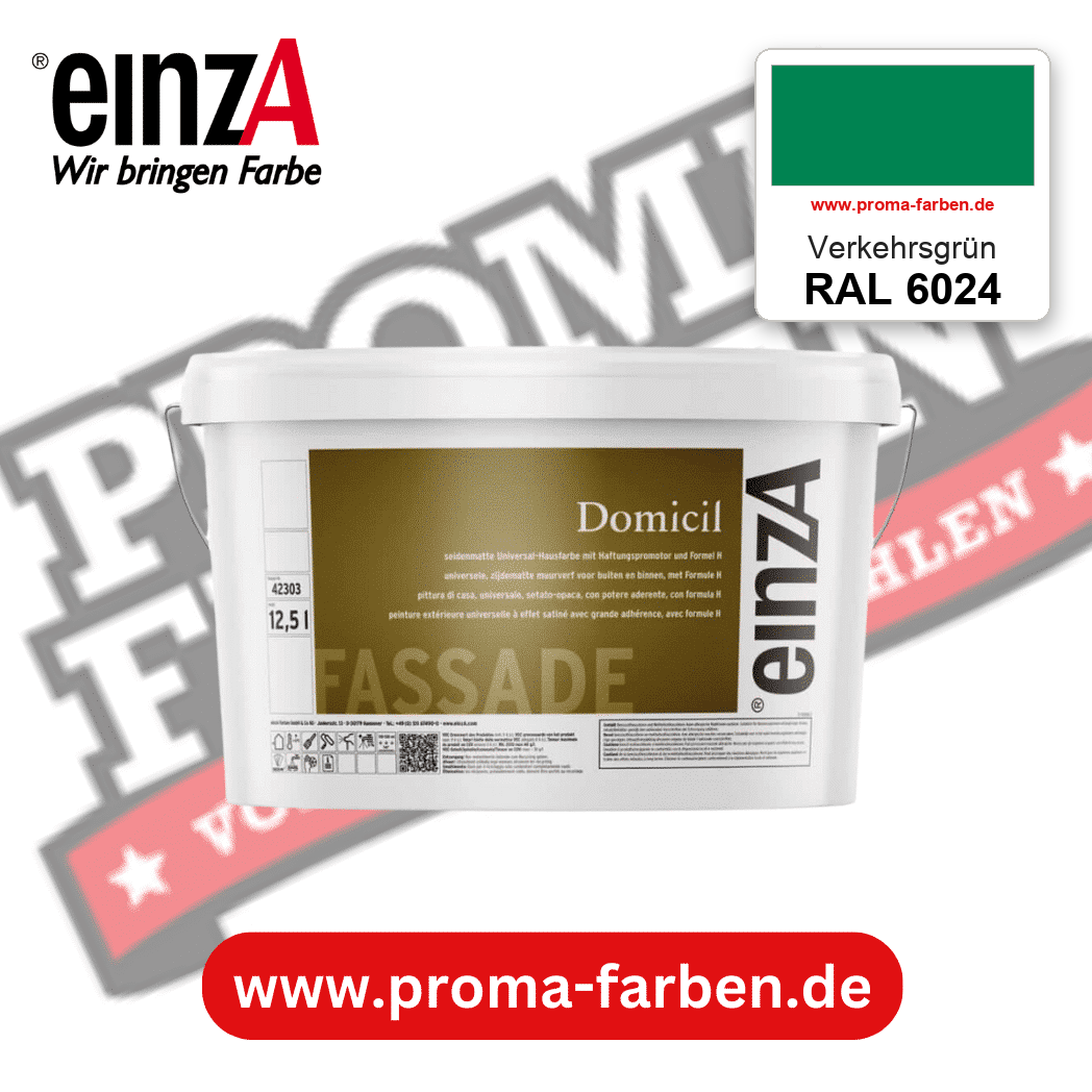 einzA Domicil Fassadenfarbe RAL 6024 Verkehrsgrün – seidenmatte Fassadenfarbe, online kaufen bei Proma Farben
