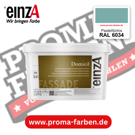 einzA Domicil Fassadenfarbe RAL 6034 Pastelltürkis – seidenmatte Fassadenfarbe, online kaufen bei Proma Farben