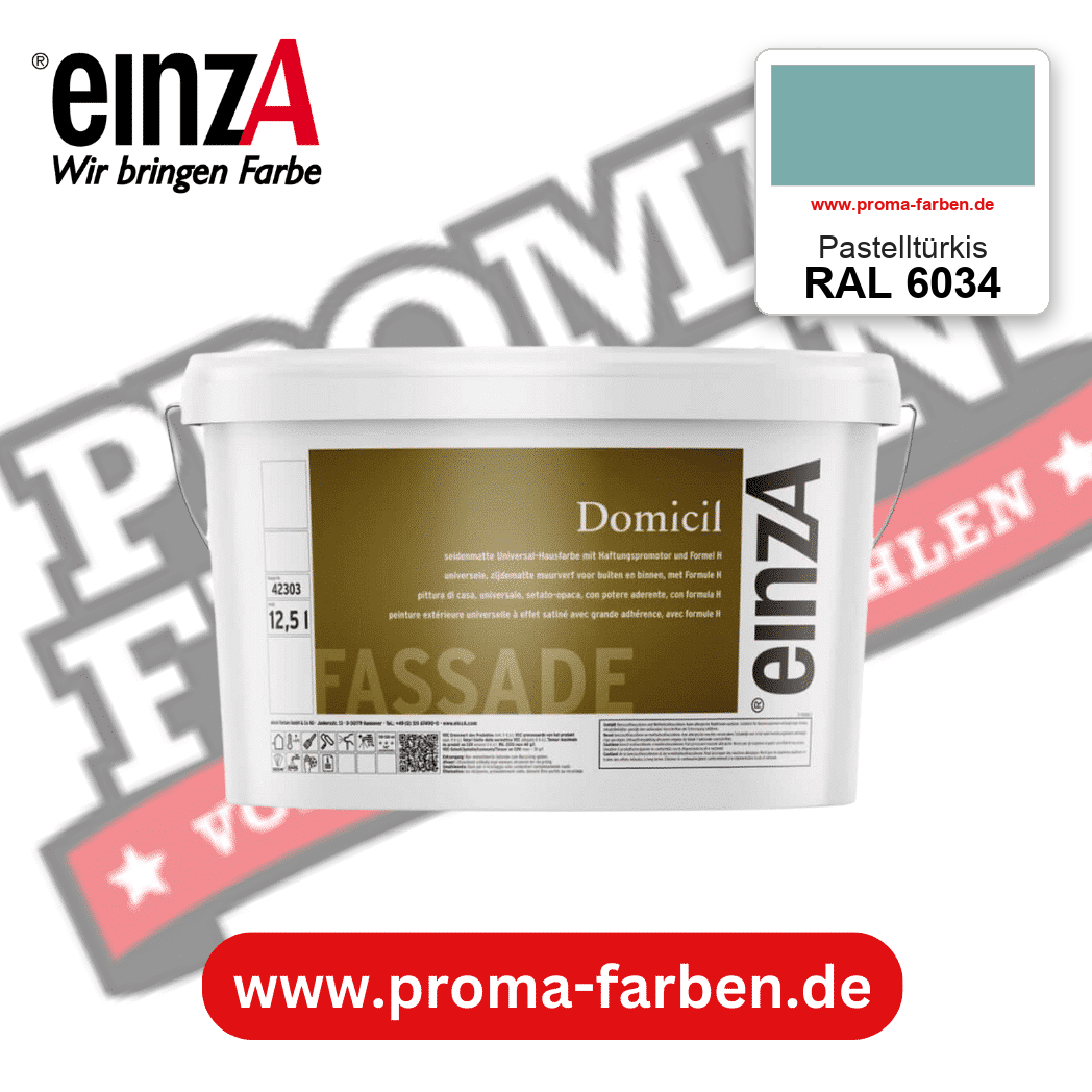 einzA Domicil Fassadenfarbe RAL 6034 Pastelltürkis – seidenmatte Fassadenfarbe, online kaufen bei Proma Farben