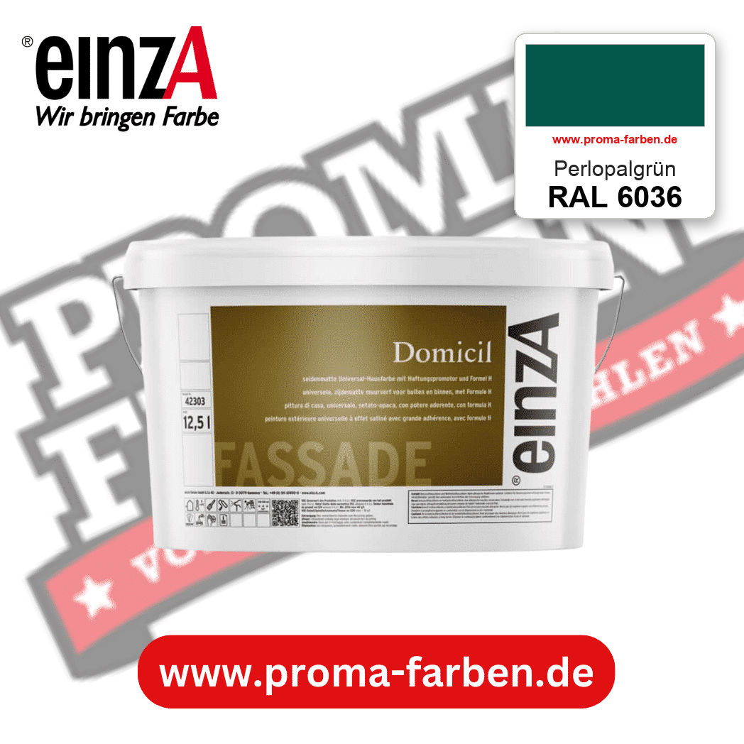 einzA Domicil Fassadenfarbe RAL 6036 Perlopalgrün – seidenmatte Fassadenfarbe, online kaufen bei Proma Farben