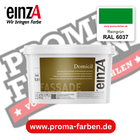 einzA Domicil Fassadenfarbe RAL 6037 Reingrün – seidenmatte Fassadenfarbe, online kaufen bei Proma Farben