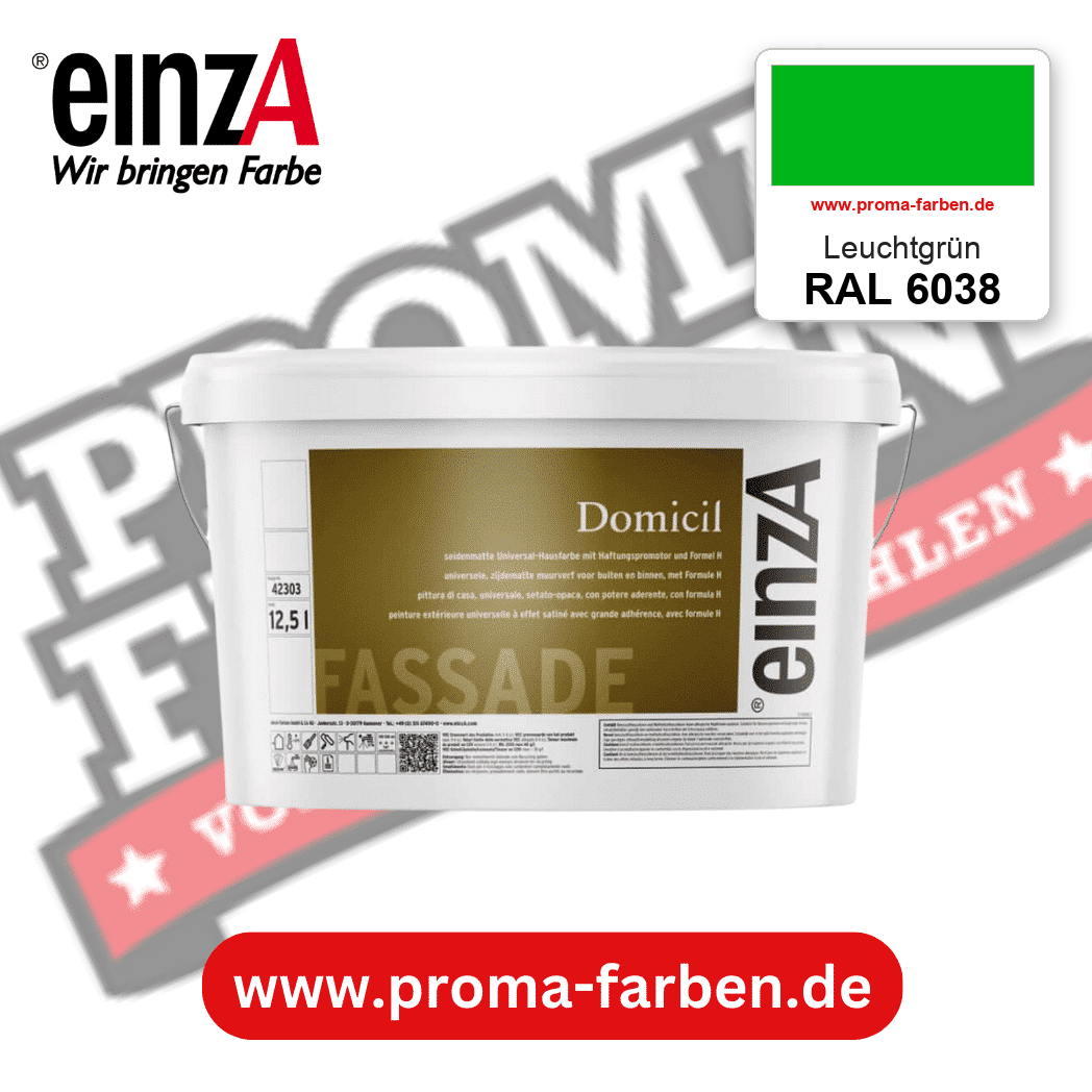 einzA Domicil Fassadenfarbe RAL 6038 Leuchtgrün – seidenmatte Fassadenfarbe, online kaufen bei Proma Farben