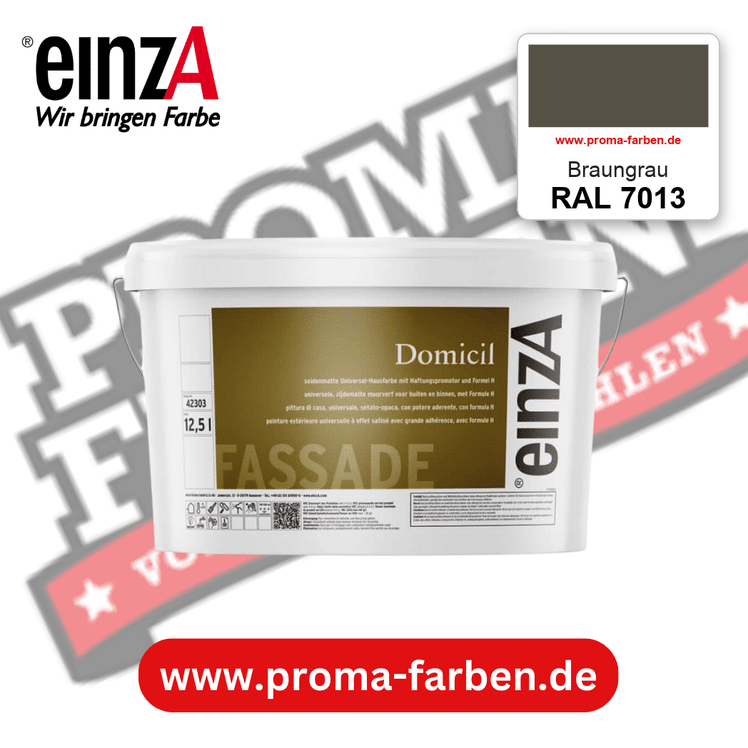 einzA Domicil Fassadenfarbe RAL 7013 Braungrau – seidenmatte Fassadenfarbe, online kaufen bei Proma Farben