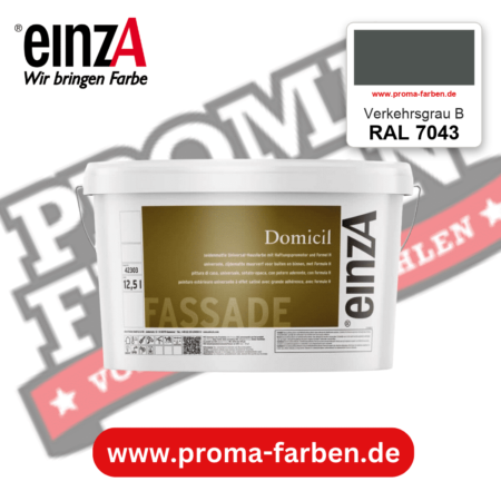 einzA Domicil Fassadenfarbe RAL 7043 Verkehrsgrau B – seidenmatte Fassadenfarbe, online kaufen bei Proma Farben