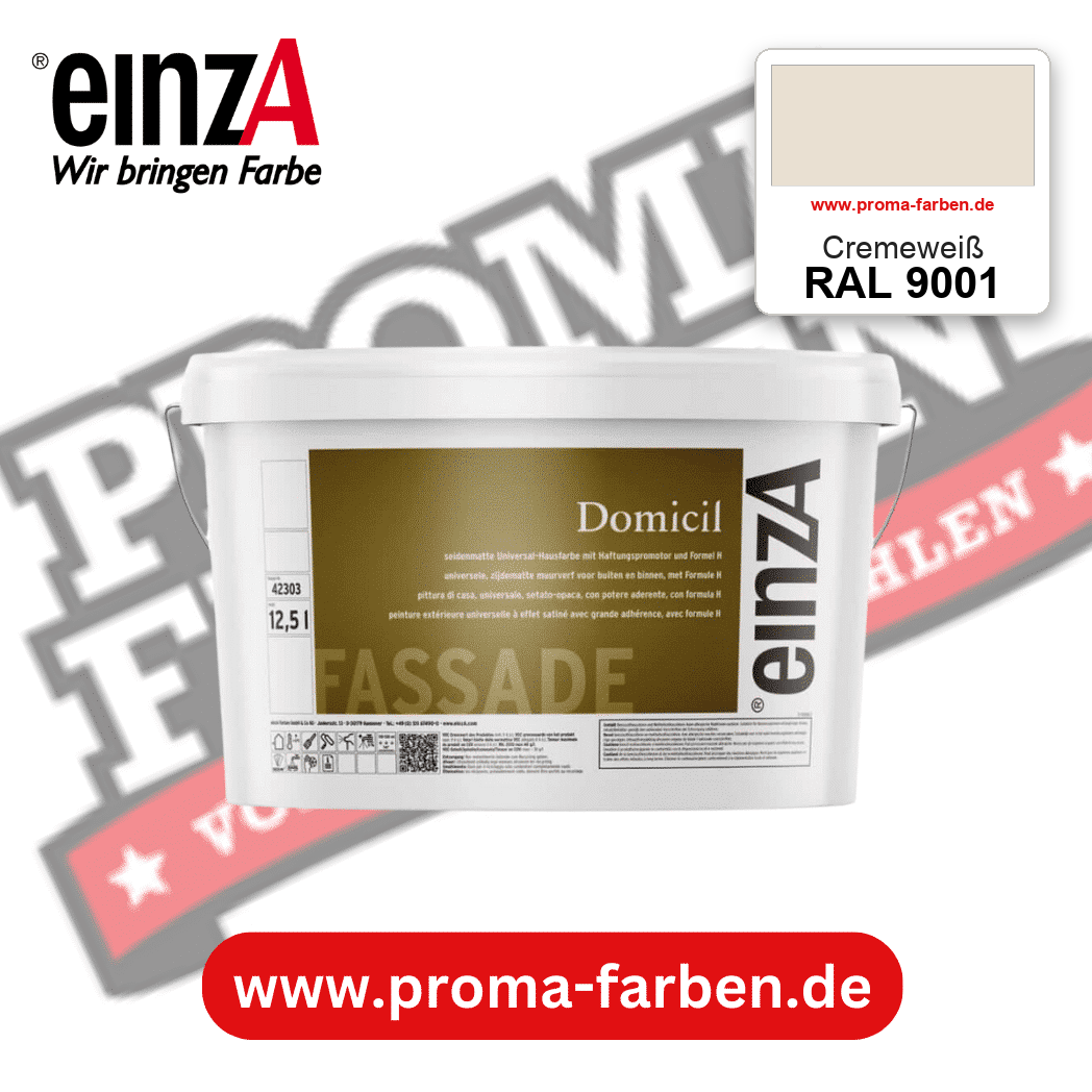 einzA Domicil Fassadenfarbe RAL 9001 Cremeweiß – seidenmatte Fassadenfarbe, online kaufen bei Proma Farben