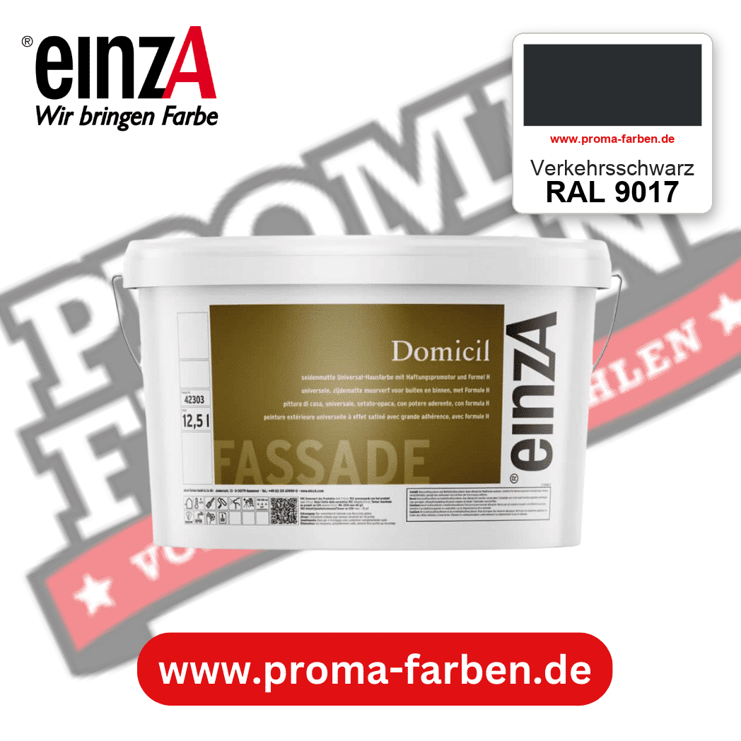einzA Domicil Fassadenfarbe RAL 9017 Verkehrsschwarz – seidenmatte Fassadenfarbe, online kaufen bei Proma Farben