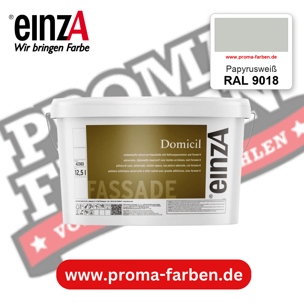 einzA Domicil Fassadenfarbe RAL 9018 Papyrusweiß – seidenmatte Fassadenfarbe, online kaufen bei Proma Farben