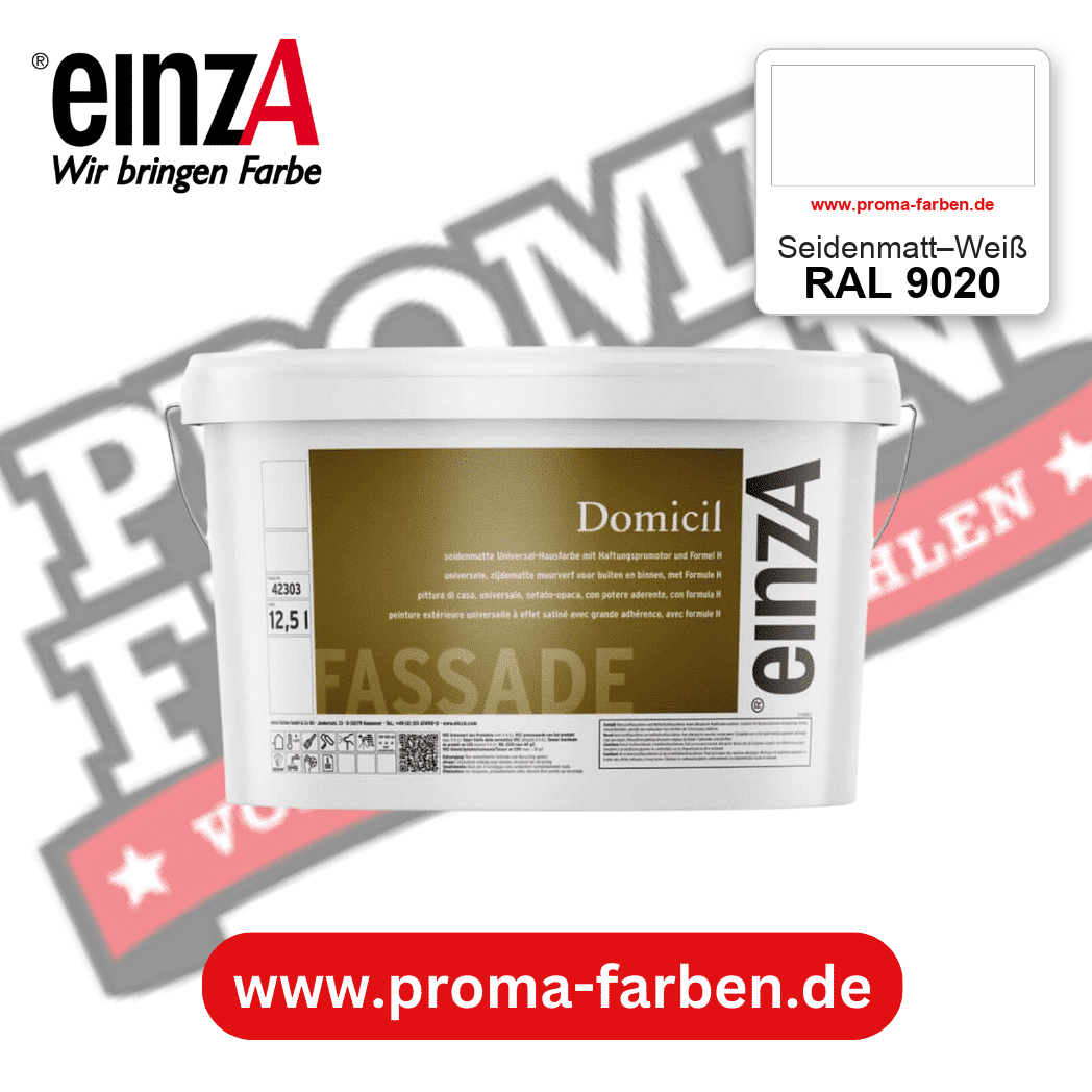 einzA Domicil Fassadenfarbe RAL 9020 Seidenmatt–Weiß – seidenmatte Fassadenfarbe, online kaufen bei Proma Farben