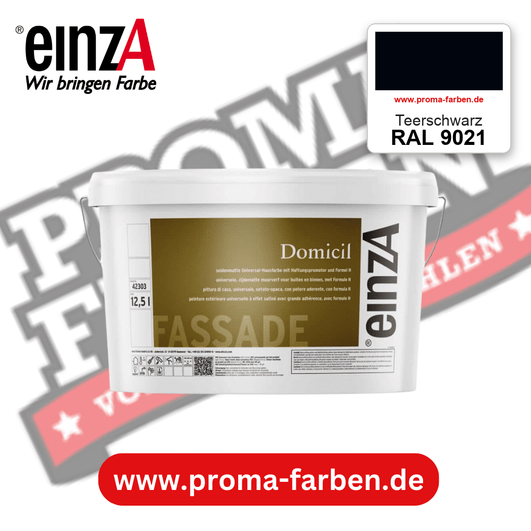 einzA Domicil Fassadenfarbe RAL 9021 Teerschwarz – seidenmatte Fassadenfarbe, online kaufen bei Proma Farben