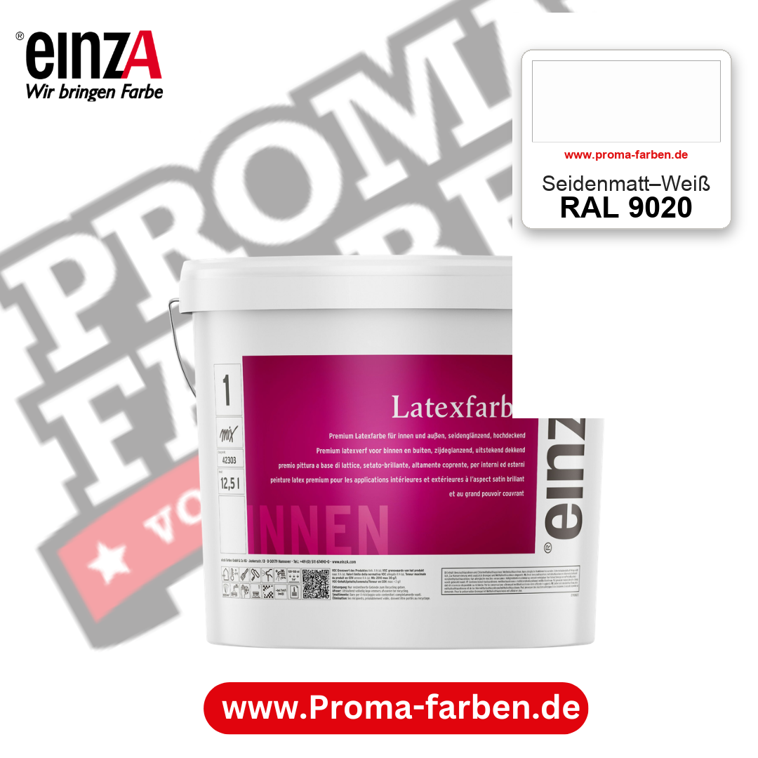 einzA Latexfarbe Premium RAL 9020 Seidenmatt–Weiß – online kaufen bei Proma Farben