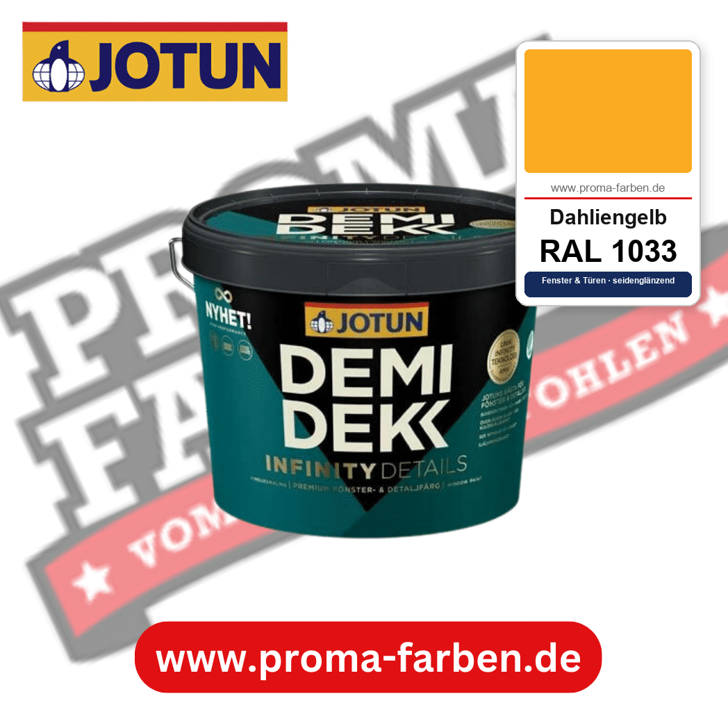 Jotun Demidekk Infinity Details RAL 1033 Dahliengelb – deckende Fenster- und Türenfarbe von Jotun, online kaufen bei Proma Farben