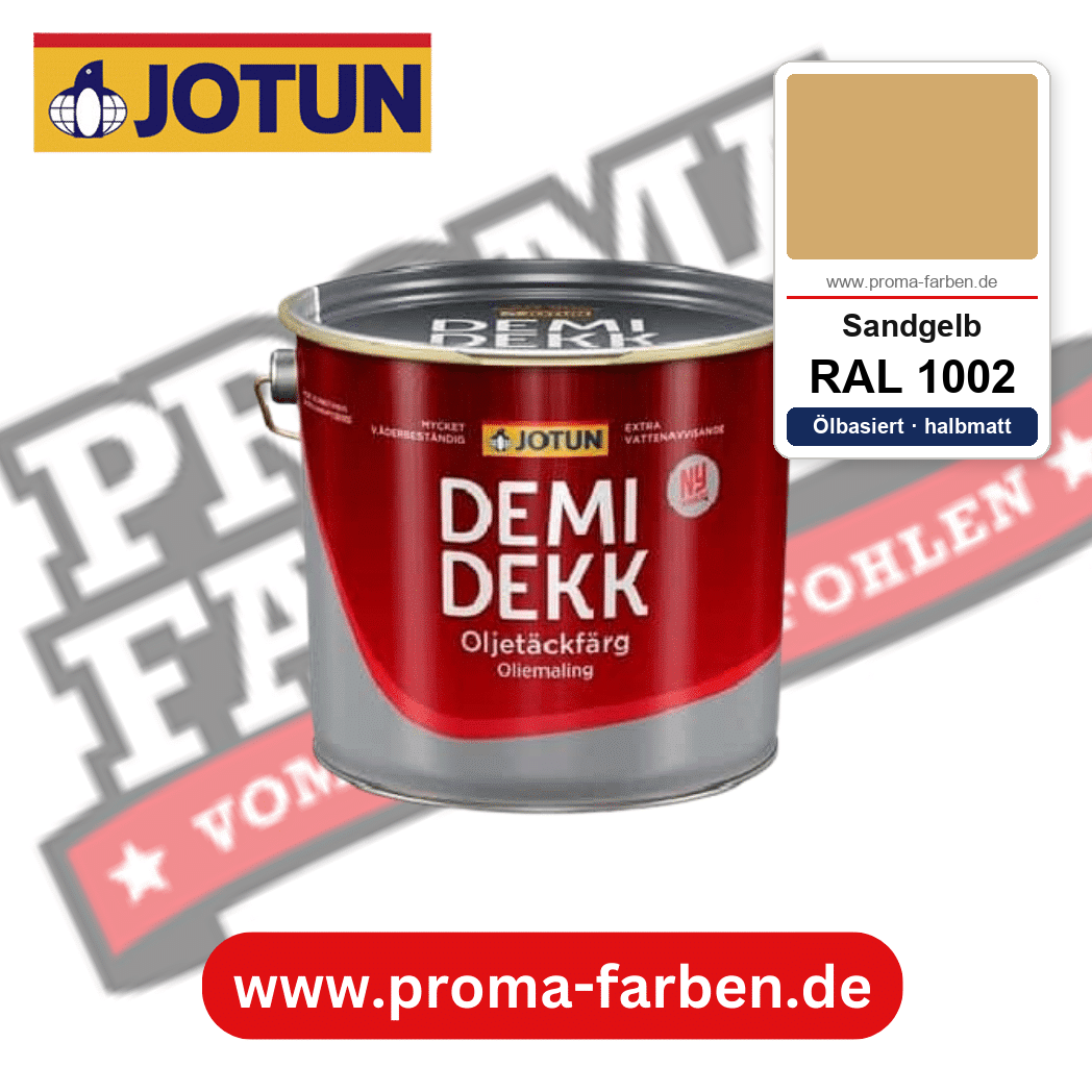 Jotun Demidekk Oljetäckfärg RAL 1002 Sandgelb – ölbasierte deckende Holz- und Wetterschutzfarbe, online kaufen bei Proma Farben