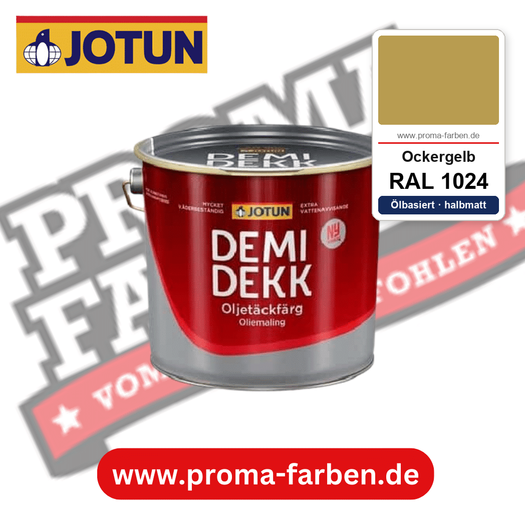 Jotun Demidekk Oljetäckfärg RAL 1024 Ockergelb – ölbasierte deckende Holz- und Wetterschutzfarbe, online kaufen bei Proma Farben