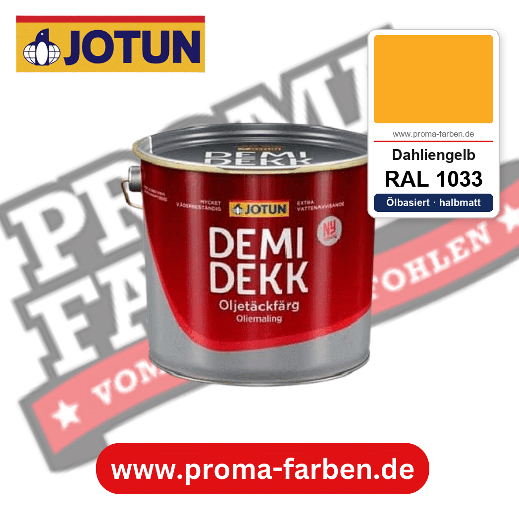Jotun Demidekk Oljetäckfärg RAL 1033 Dahliengelb – ölbasierte deckende Holz- und Wetterschutzfarbe, online kaufen bei Proma Farben