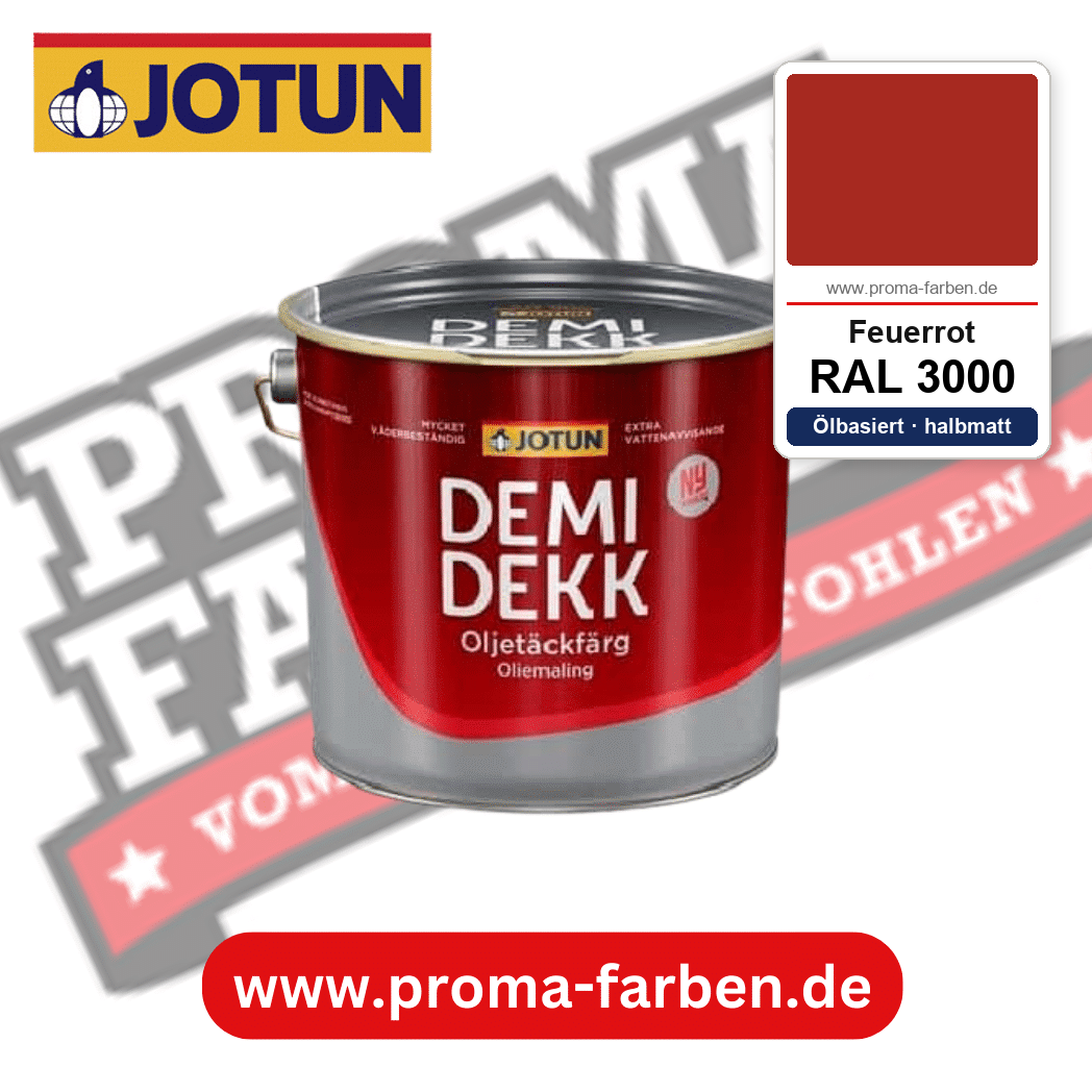 Jotun Demidekk Oljetäckfärg RAL 3000 Feuerrot – ölbasierte deckende Holz- und Wetterschutzfarbe, online kaufen bei Proma Farben