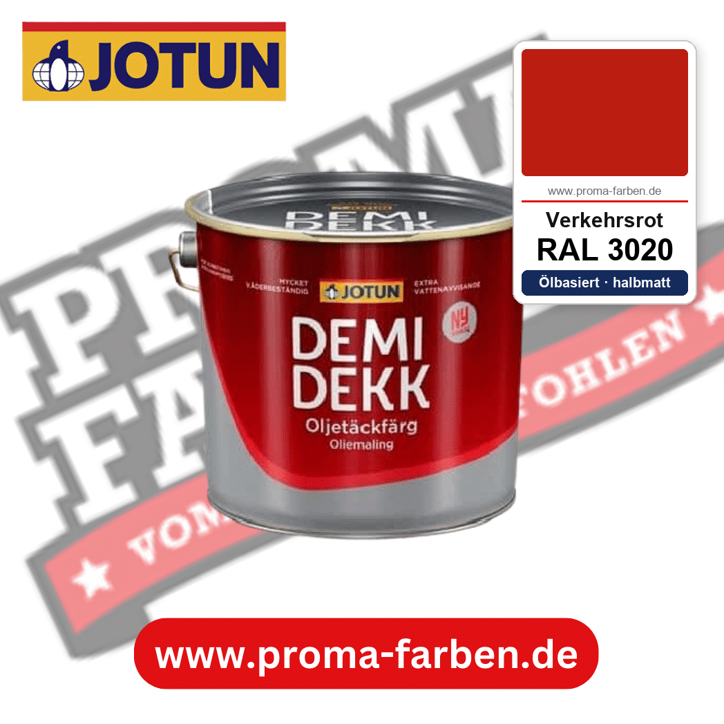 Jotun Demidekk Oljetäckfärg RAL 3020 Verkehrsrot – ölbasierte deckende Holz- und Wetterschutzfarbe, online kaufen bei Proma Farben