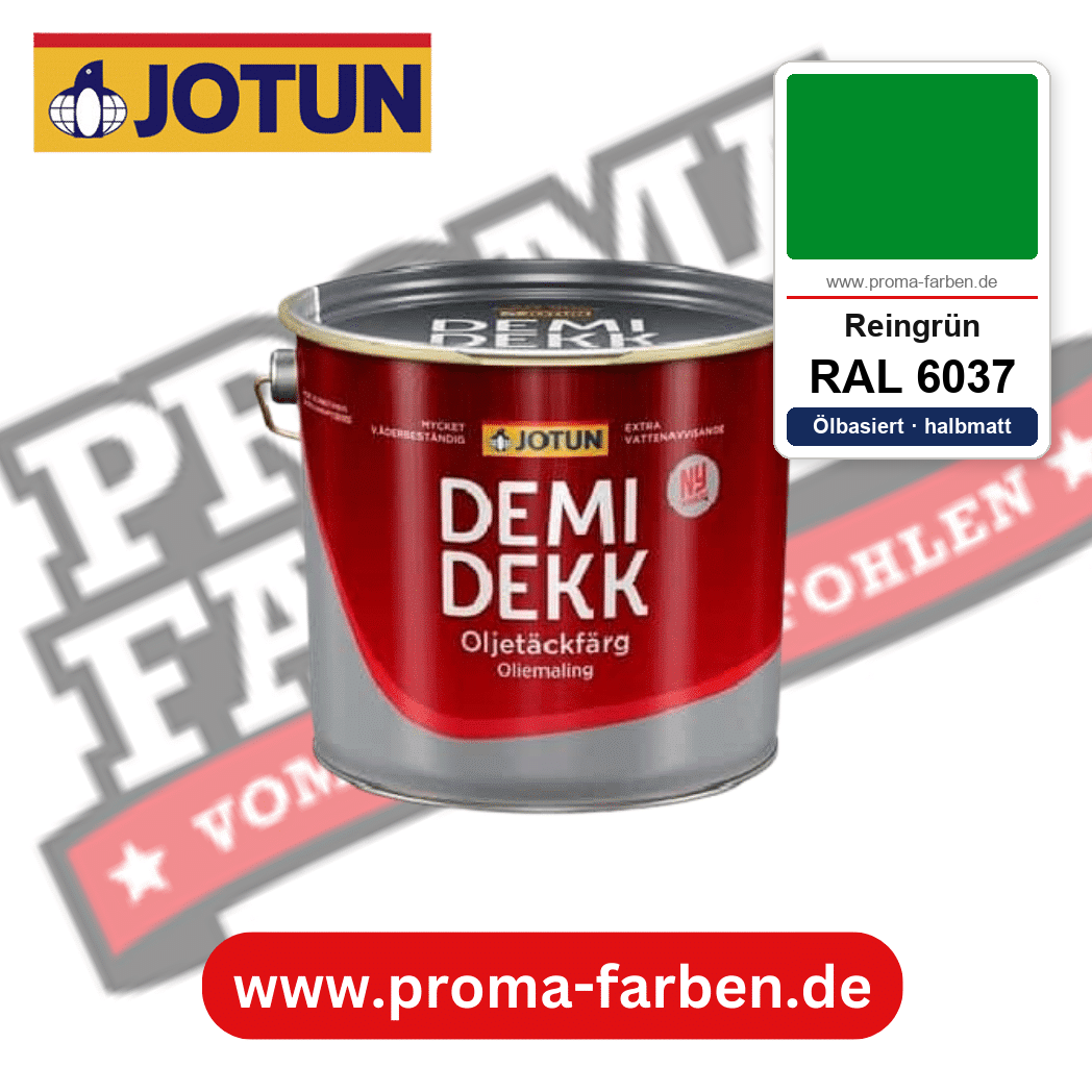 Jotun Demidekk Oljetäckfärg RAL 6037 Reingrün – ölbasierte deckende Holz- und Wetterschutzfarbe, online kaufen bei Proma Farben