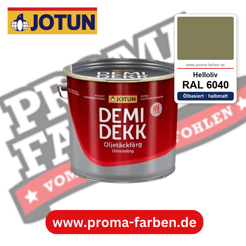 Jotun Demidekk Oljetäckfärg RAL 6040 Helloliv – ölbasierte deckende Holz- und Wetterschutzfarbe, online kaufen bei Proma Farben