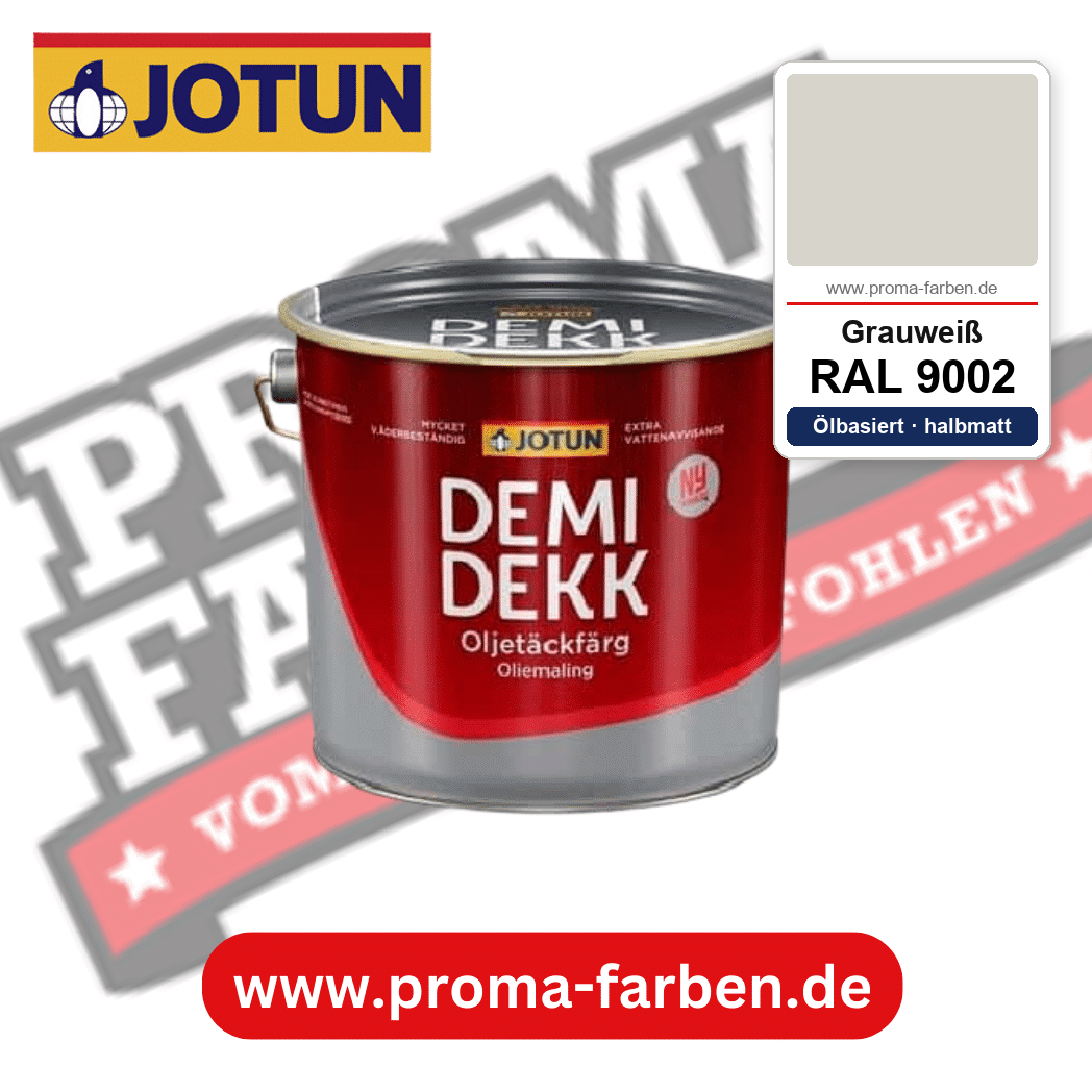 Jotun Demidekk Oljetäckfärg RAL 9002 Grauweiß – ölbasierte deckende Holz- und Wetterschutzfarbe, online kaufen bei Proma Farben
