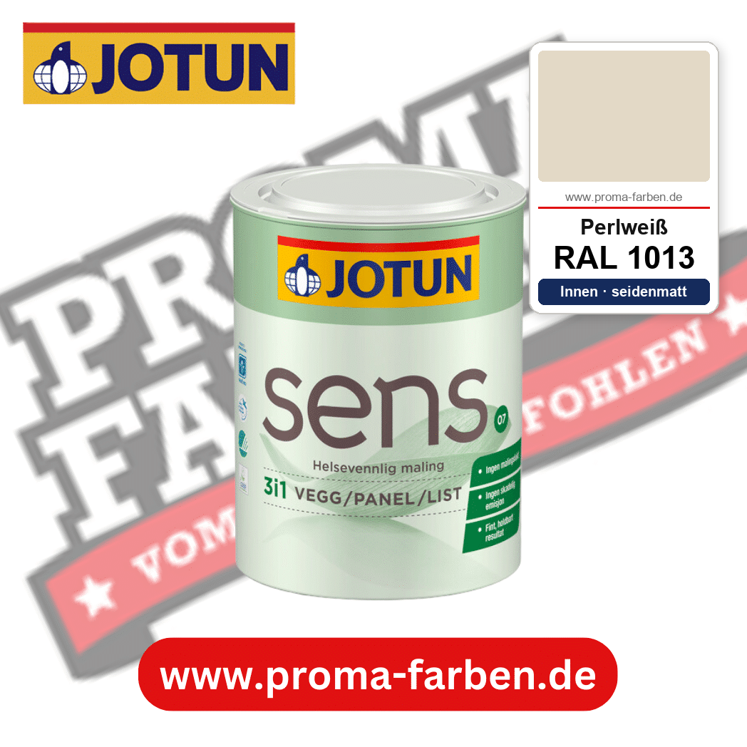 Jotun Sens Vegg/Panel/List 07 RAL 1013 Perlweiß – emissionsarme Innenwandfarbe für Allergiker, online kaufen bei Proma Farben