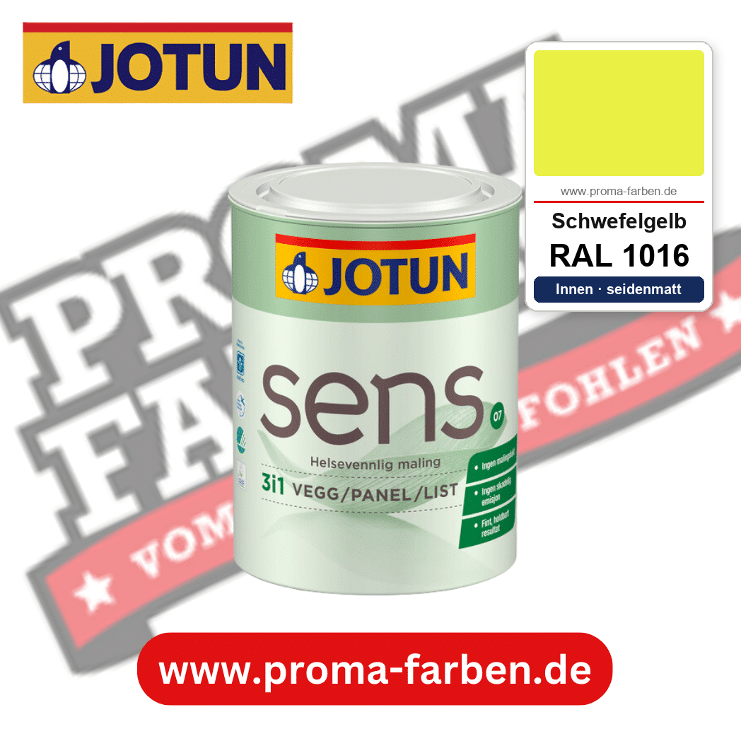 Jotun Sens Vegg/Panel/List 07 RAL 1016 Schwefelgelb – emissionsarme Innenwandfarbe für Allergiker, online kaufen bei Proma Farben