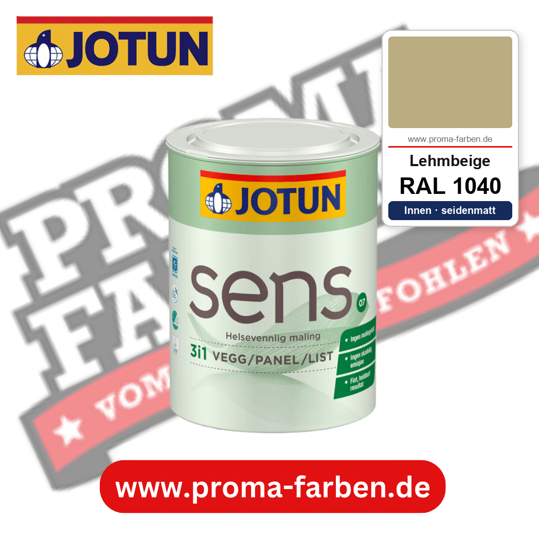 Jotun Sens Vegg/Panel/List 07 RAL 1040 Lehmbeige – emissionsarme Innenwandfarbe für Allergiker, online kaufen bei Proma Farben