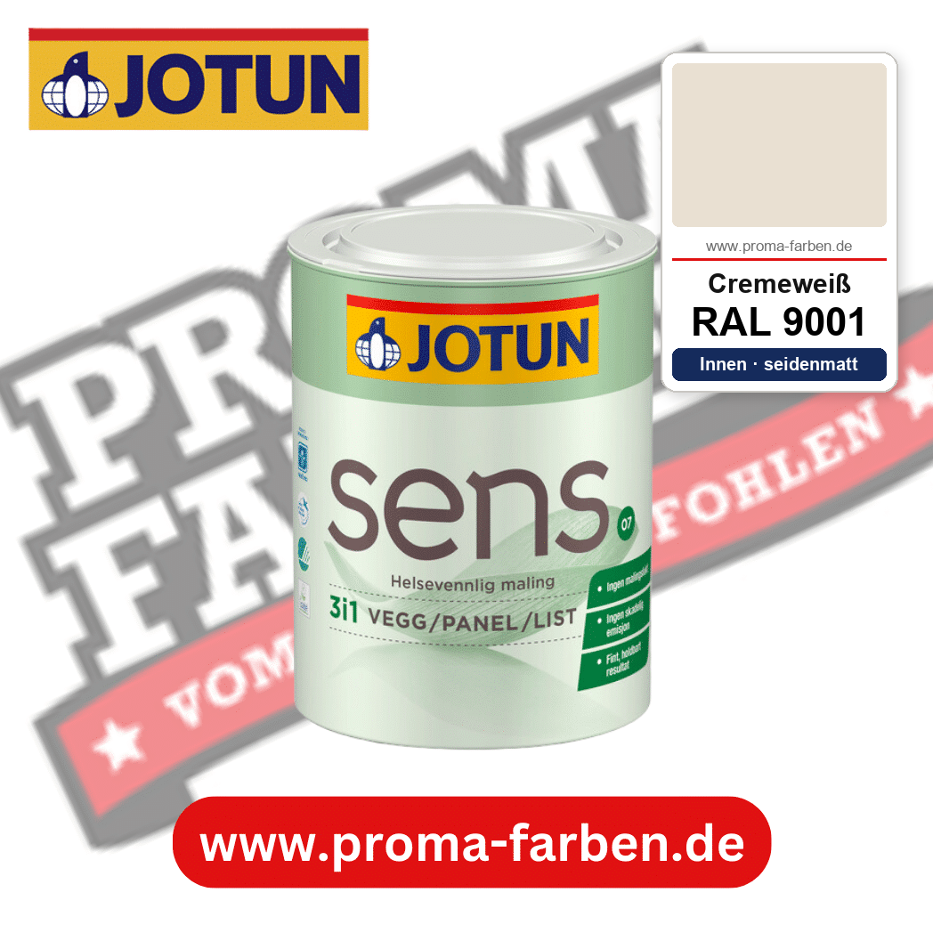 Jotun Sens Vegg/Panel/List 07 RAL 9001 Cremeweiß – emissionsarme Innenwandfarbe für Allergiker, online kaufen bei Proma Farben