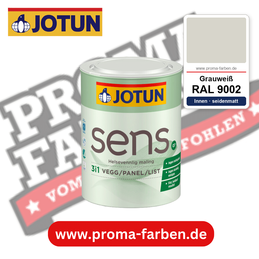 Jotun Sens Vegg/Panel/List 07 RAL 9002 Grauweiß – emissionsarme Innenwandfarbe für Allergiker, online kaufen bei Proma Farben