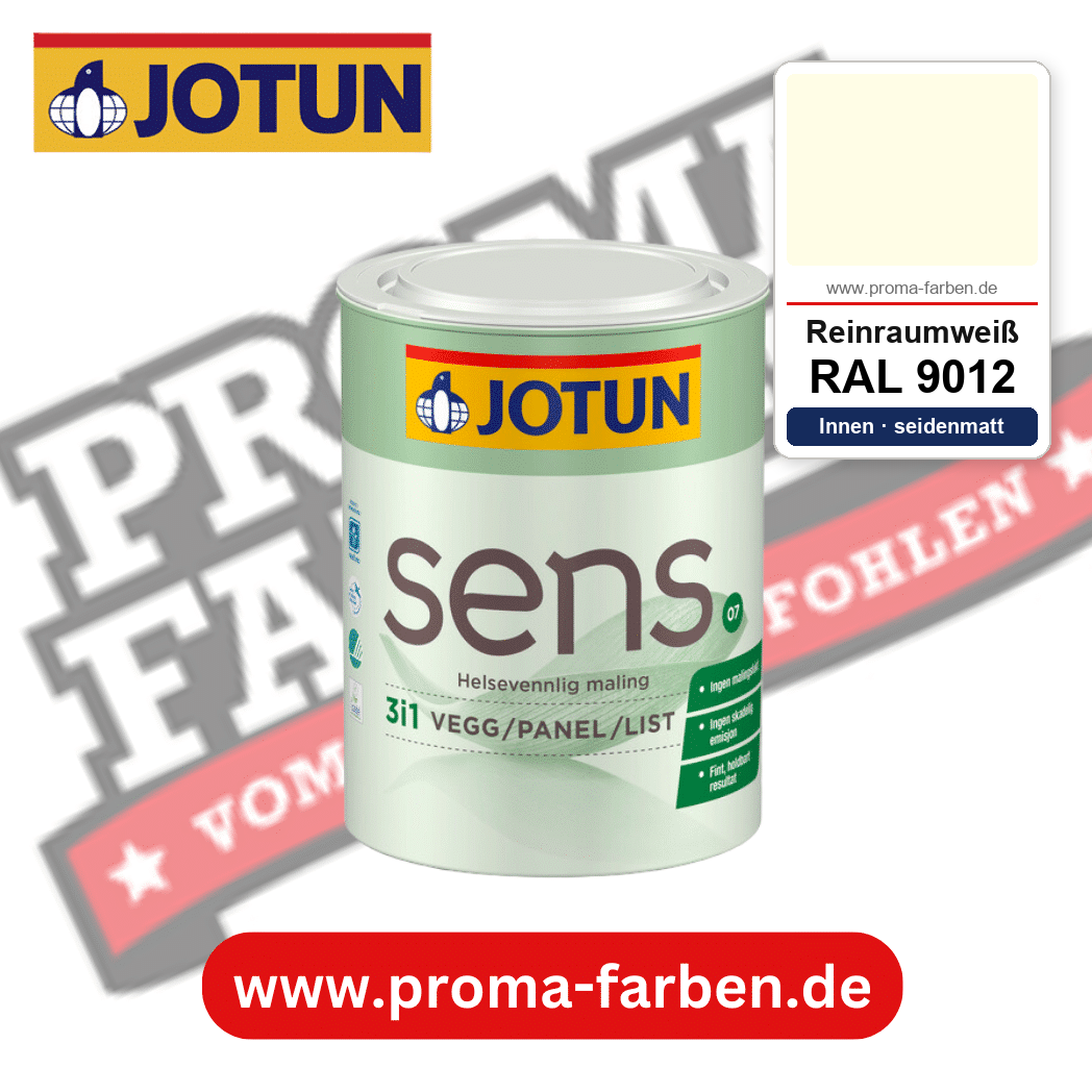Jotun Sens Vegg/Panel/List 07 RAL 9012 Reinraumweiß – emissionsarme Innenwandfarbe für Allergiker, online kaufen bei Proma Farben