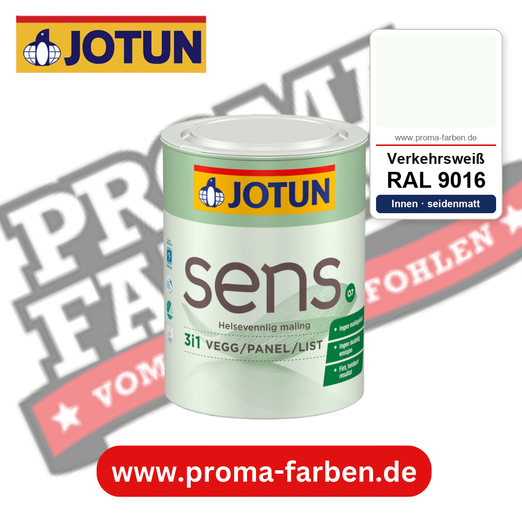Jotun Sens Vegg/Panel/List 07 RAL 9016 Verkehrsweiß – emissionsarme Innenwandfarbe für Allergiker, online kaufen bei Proma Farben