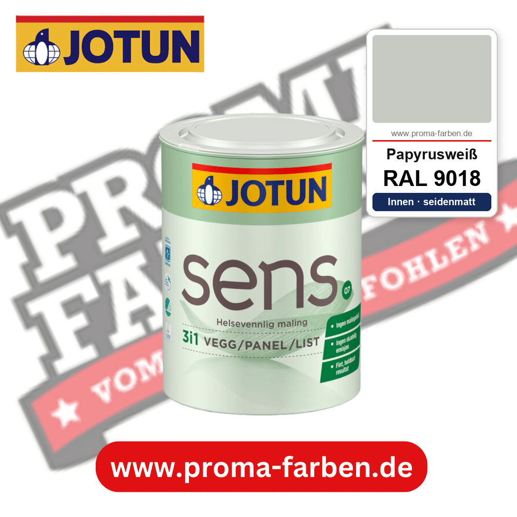 Jotun Sens Vegg/Panel/List 07 RAL 9018 Papyrusweiß – emissionsarme Innenwandfarbe für Allergiker, online kaufen bei Proma Farben