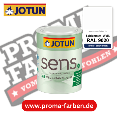 Jotun Sens Vegg/Panel/List 07 RAL 9020 Seidenmatt–Weiß – emissionsarme Innenwandfarbe für Allergiker, online kaufen bei Proma Farben