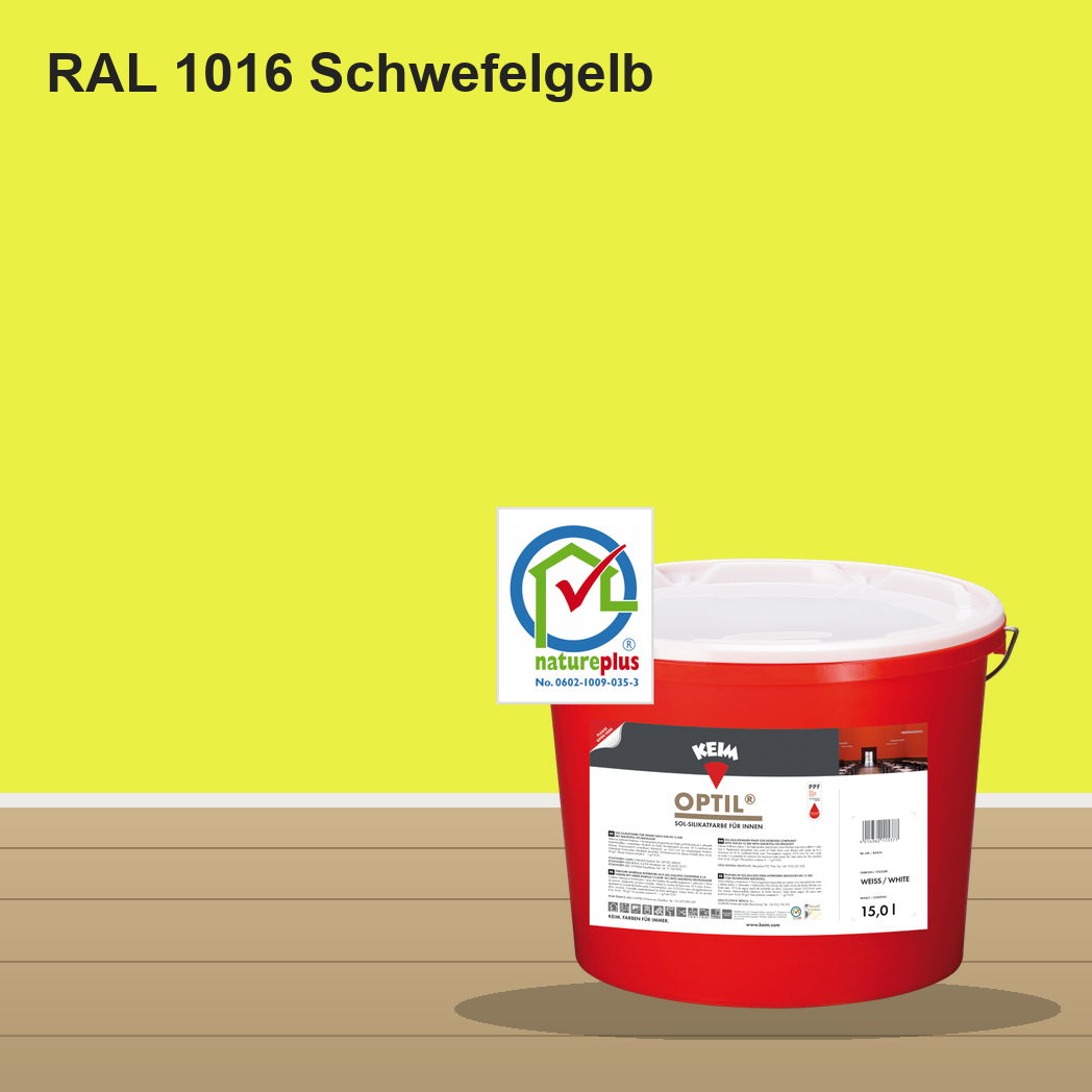 KEIM Optil Wandfarbe RAL 1016 Schwefelgelb – mineralische Silikat-Innenfarbe, online kaufen bei Proma Farben