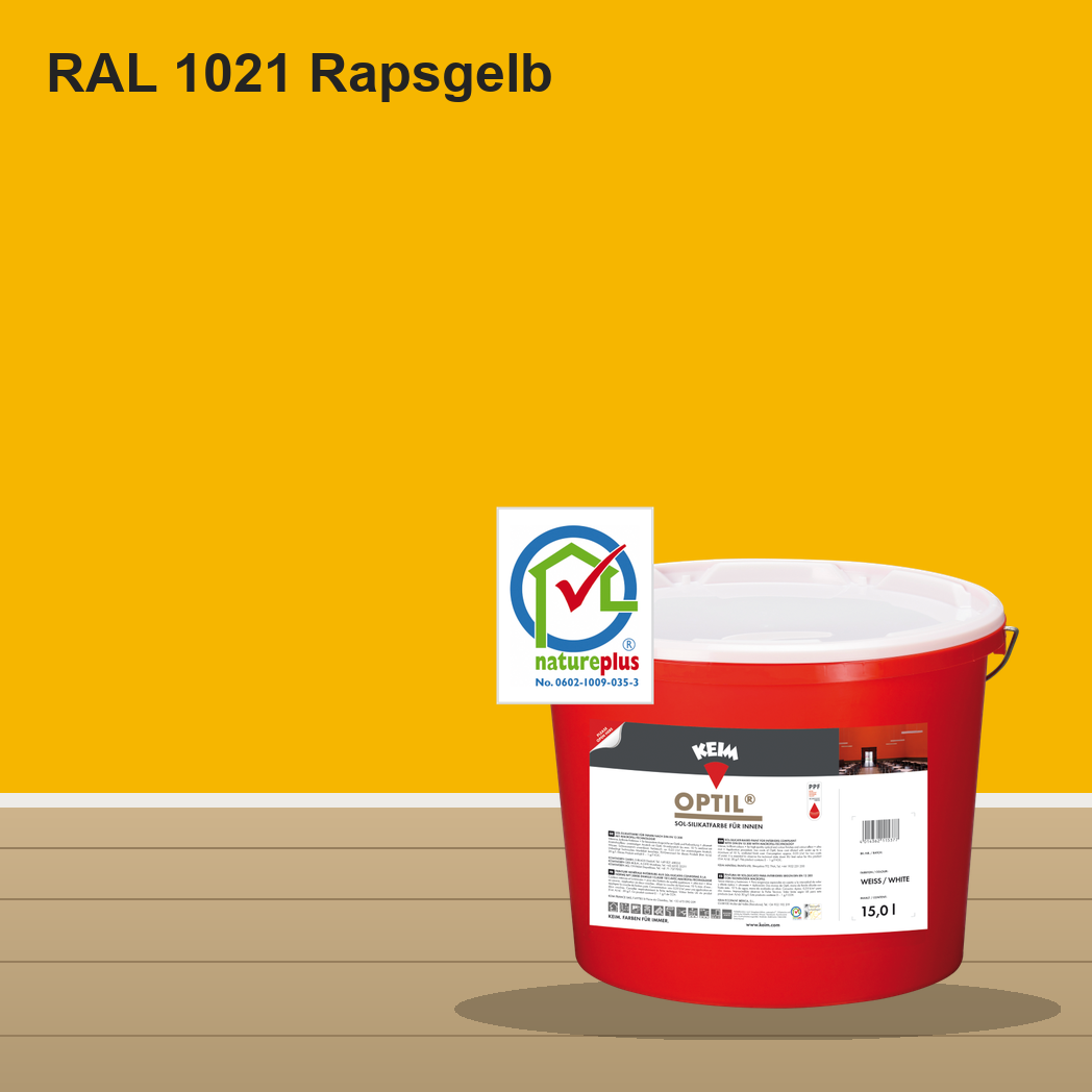 KEIM Optil Wandfarbe RAL 1021 Rapsgelb – mineralische Silikat-Innenfarbe, online kaufen bei Proma Farben