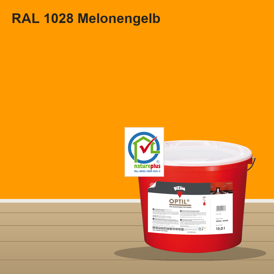 KEIM Optil Wandfarbe RAL 1028 Melonengelb – mineralische Silikat-Innenfarbe, online kaufen bei Proma Farben