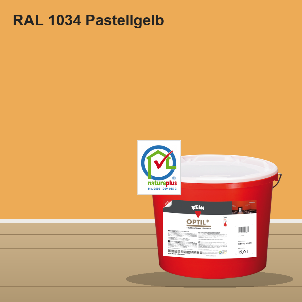 KEIM Optil Wandfarbe RAL 1034 Pastellgelb – mineralische Silikat-Innenfarbe, online kaufen bei Proma Farben