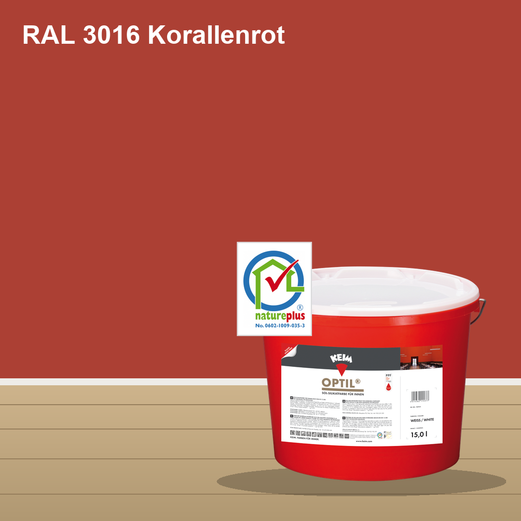 KEIM Optil Wandfarbe RAL 3016 Korallenrot – mineralische Silikat-Innenfarbe, online kaufen bei Proma Farben