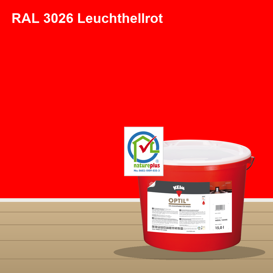 KEIM Optil Wandfarbe RAL 3026 Leuchthellrot – mineralische Silikat-Innenfarbe, online kaufen bei Proma Farben