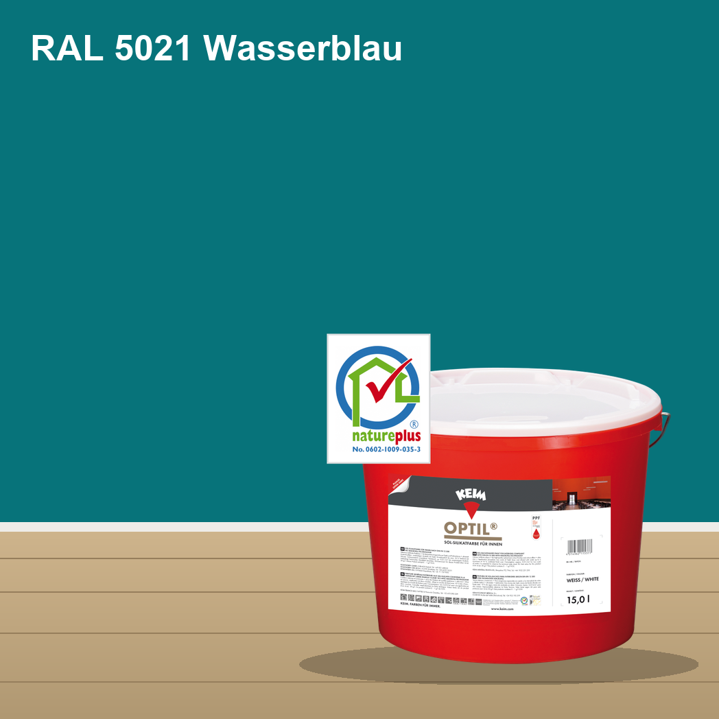 KEIM Optil Wandfarbe RAL 5021 Wasserblau – mineralische Silikat-Innenfarbe, online kaufen bei Proma Farben
