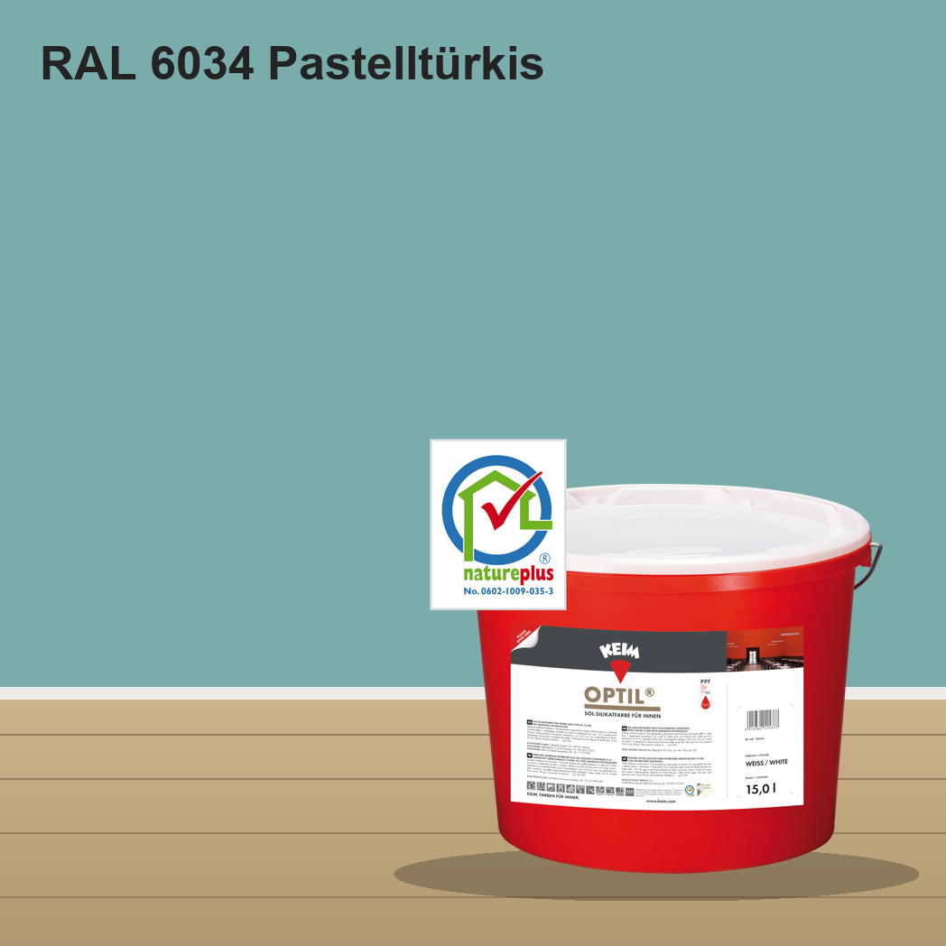 KEIM Optil Wandfarbe RAL 6034 Pastelltürkis – mineralische Silikat-Innenfarbe, online kaufen bei Proma Farben